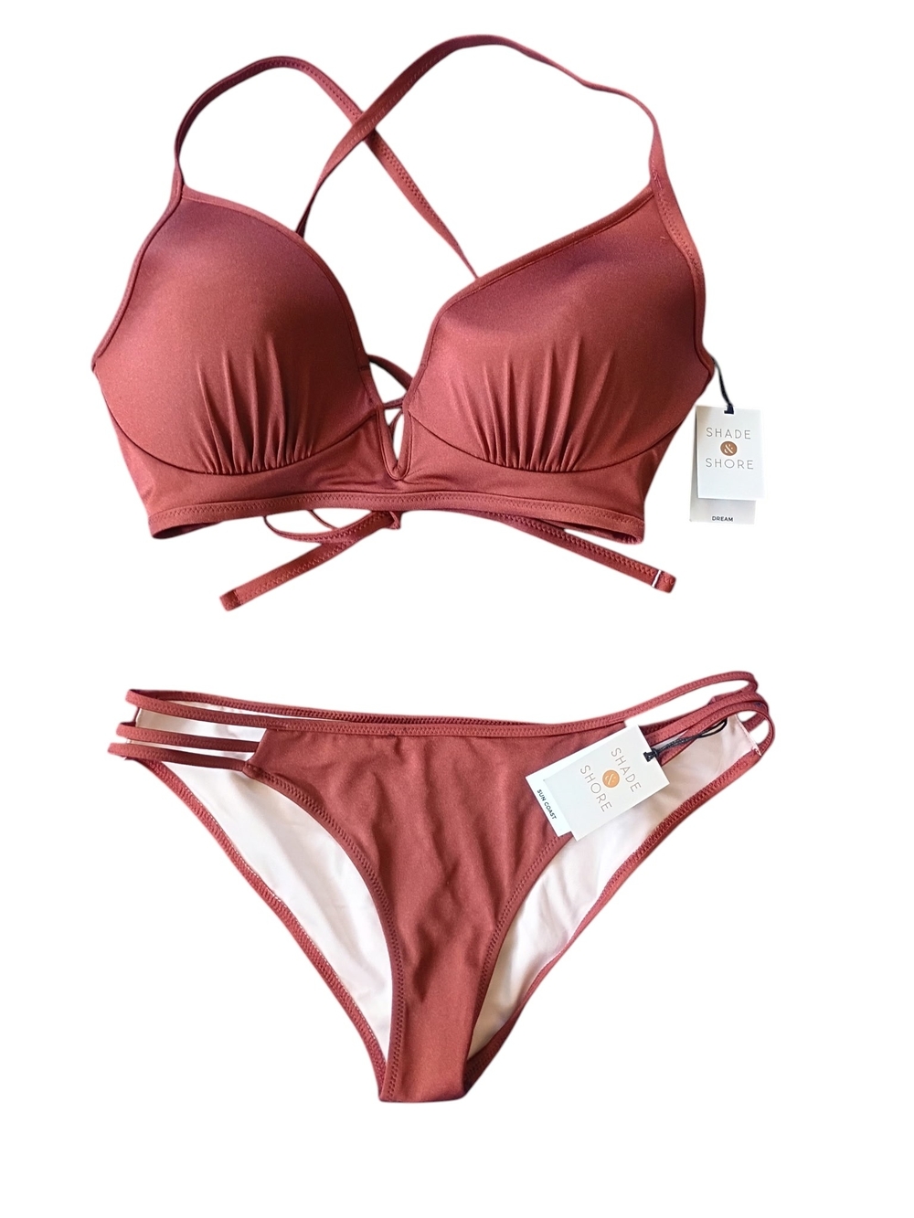 Shade & Shore Rust Brown Strappy Bikini Set - Women's Swim 36 C , M NWT
